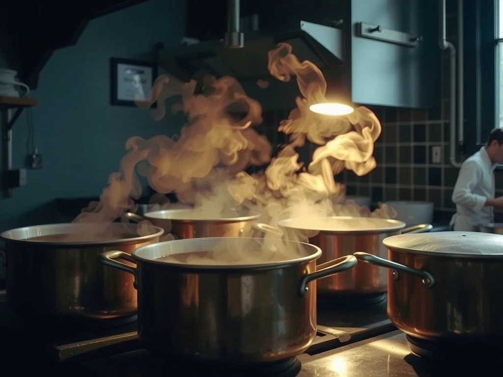 Dampfende Kupferkessel